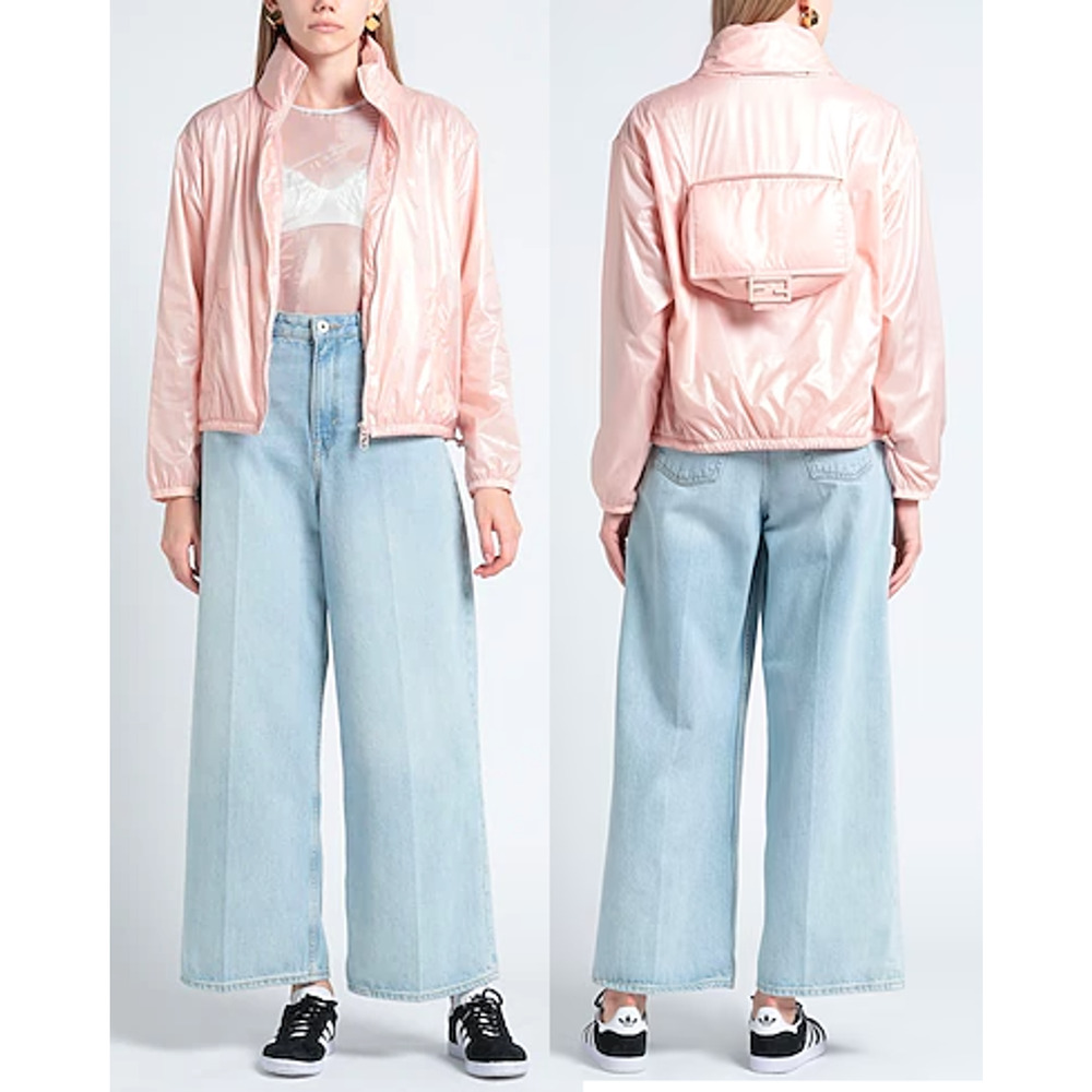 Fendi Light Pink Nylon Windbreaker Jacket with Baguette Bag Women's Size XS